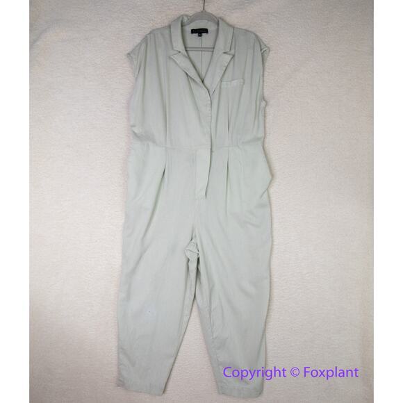 Eloquii *flawed* Short-Sleeve Coverall Jumpsuit light green linen blend, size 18 - Picture 2 of 16